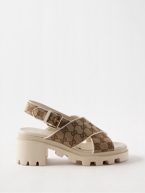 Gucci Shoes - GUCCI GG Supreme Lug Sole Platform Crossover Sandals Cream 38